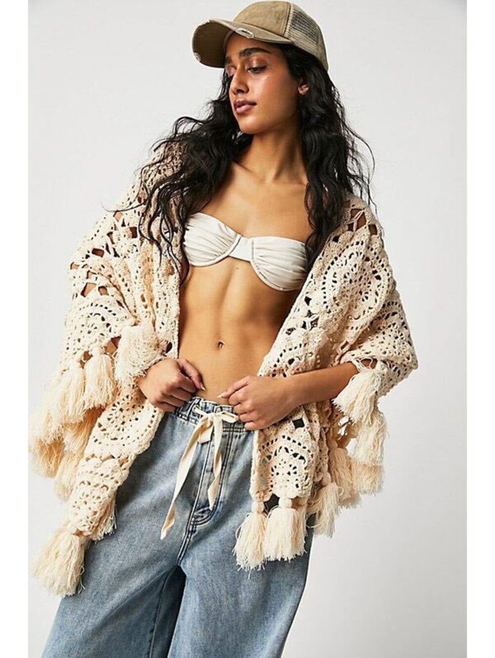 Free People Sunny Days Crochet Shawl One Size
